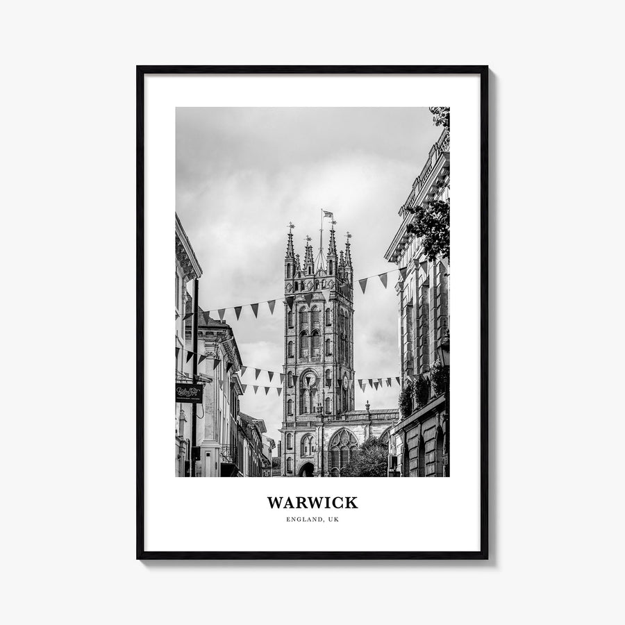 Warwick black & white classic poster of Rhode Island, USA – vertical wall art, unframed print shown in interior mockup