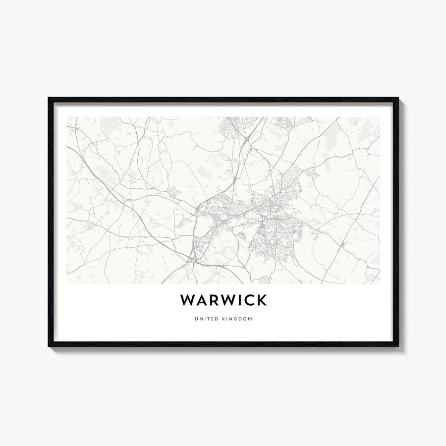 Warwick black & white map poster of Rhode Island, USA – horizontal wall art, unframed print shown in interior mockup