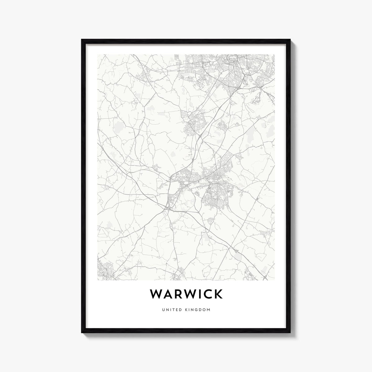 Warwick black & white map poster of Rhode Island, USA – vertical wall art, unframed print shown in interior mockup