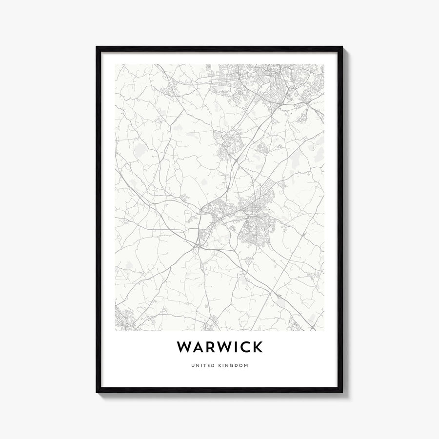 Warwick black & white map poster of Rhode Island, USA – vertical wall art, unframed print shown in interior mockup