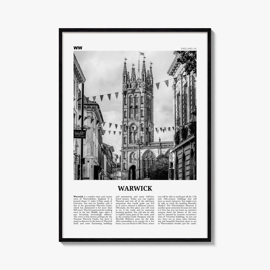 Warwick black & white newspaper poster of Rhode Island, USA – vertical wall art, unframed print shown in interior mockup