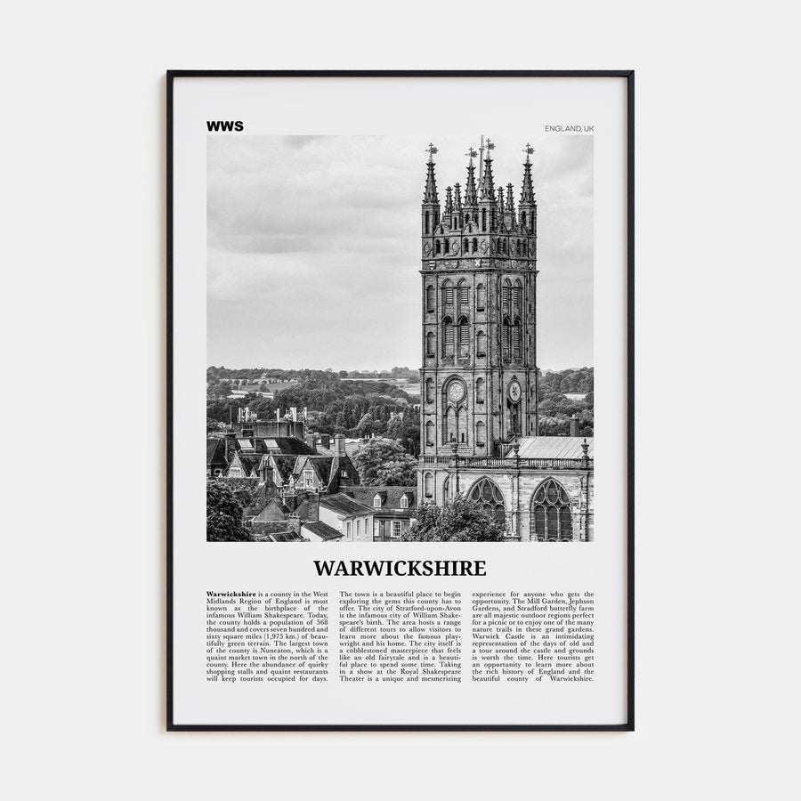 Warwickshire Poster Black Metal / 8x12 in Nbourhood Travel B&W Poster