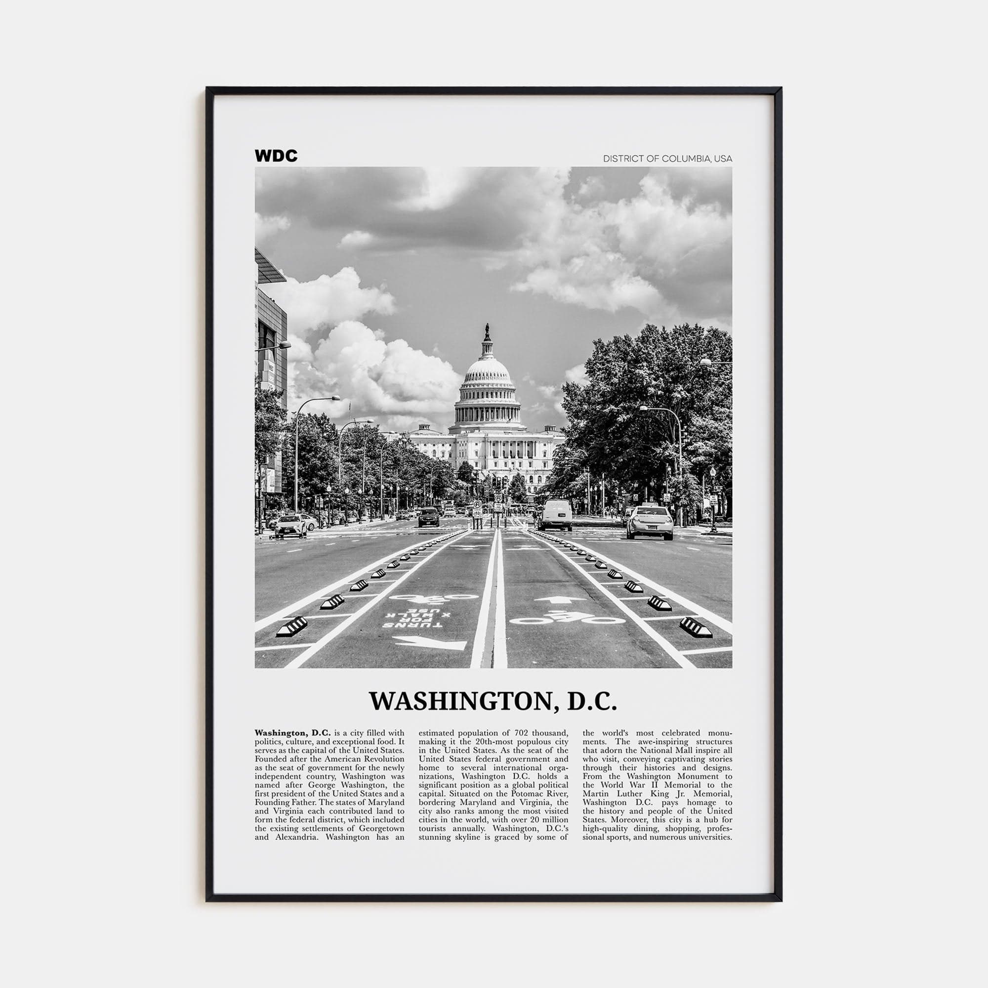 Washington, D.C. No 1 Poster Black Metal / 8x12 in Nbourhood Travel B&W Poster