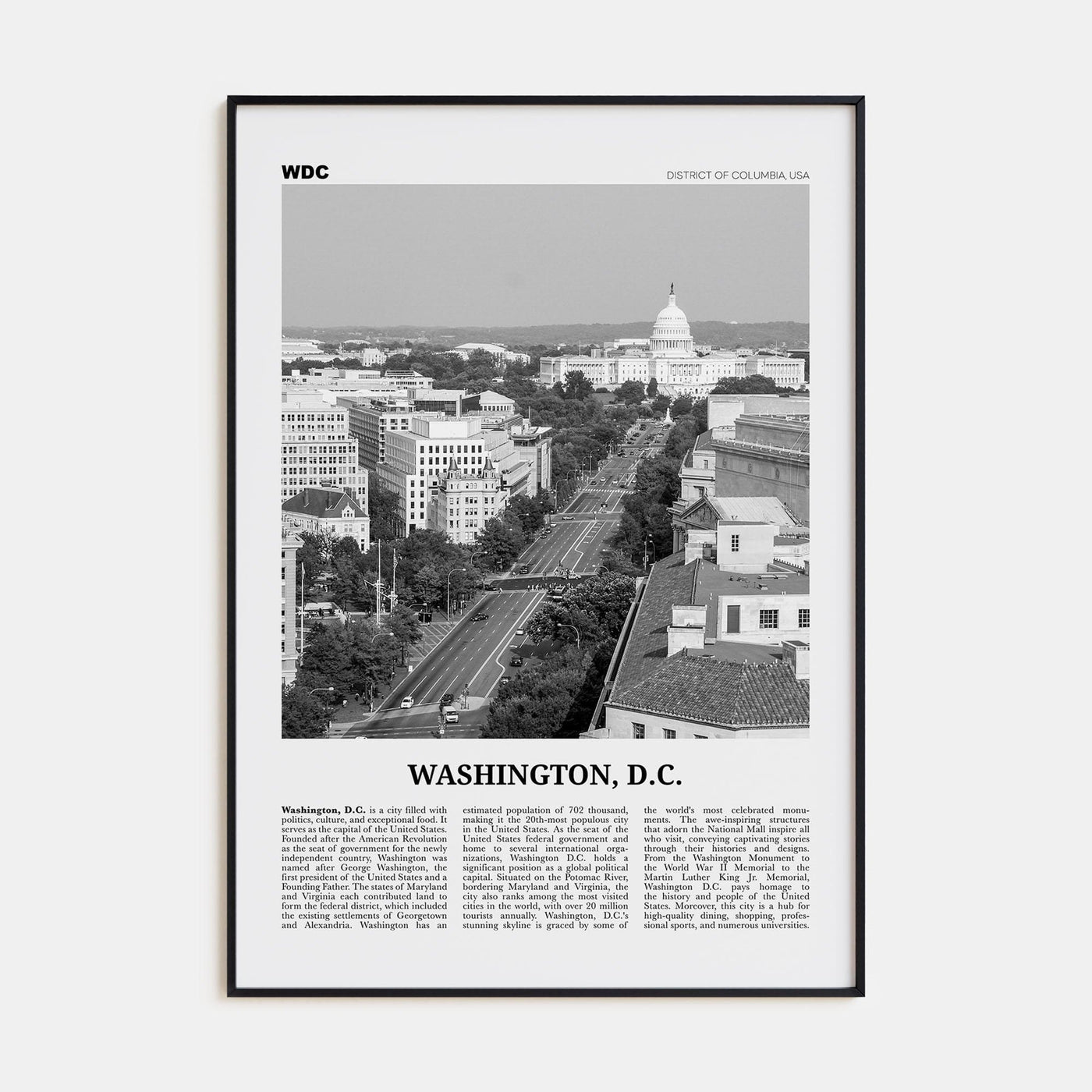 Washington, D.C. No 3 Poster Black Metal / 8x12 in Nbourhood Travel B&W Poster