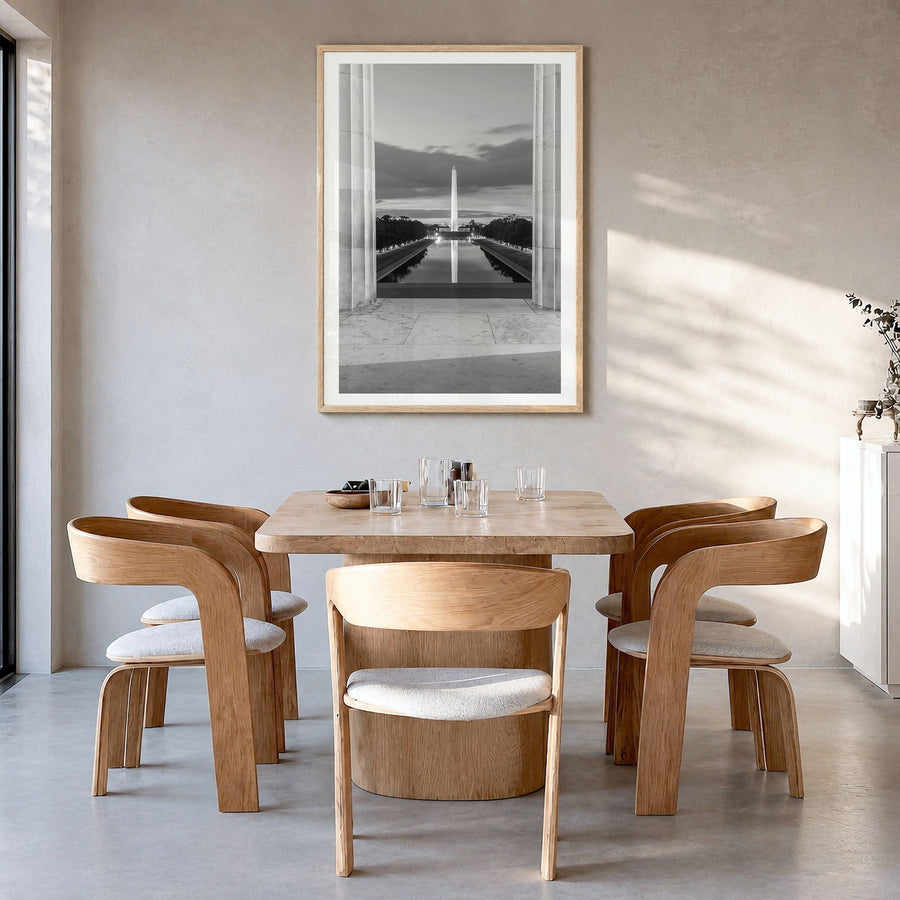 Washington, D.C. Photo No 2 Poster in a natural wood frame, hanging in a dining room, white border