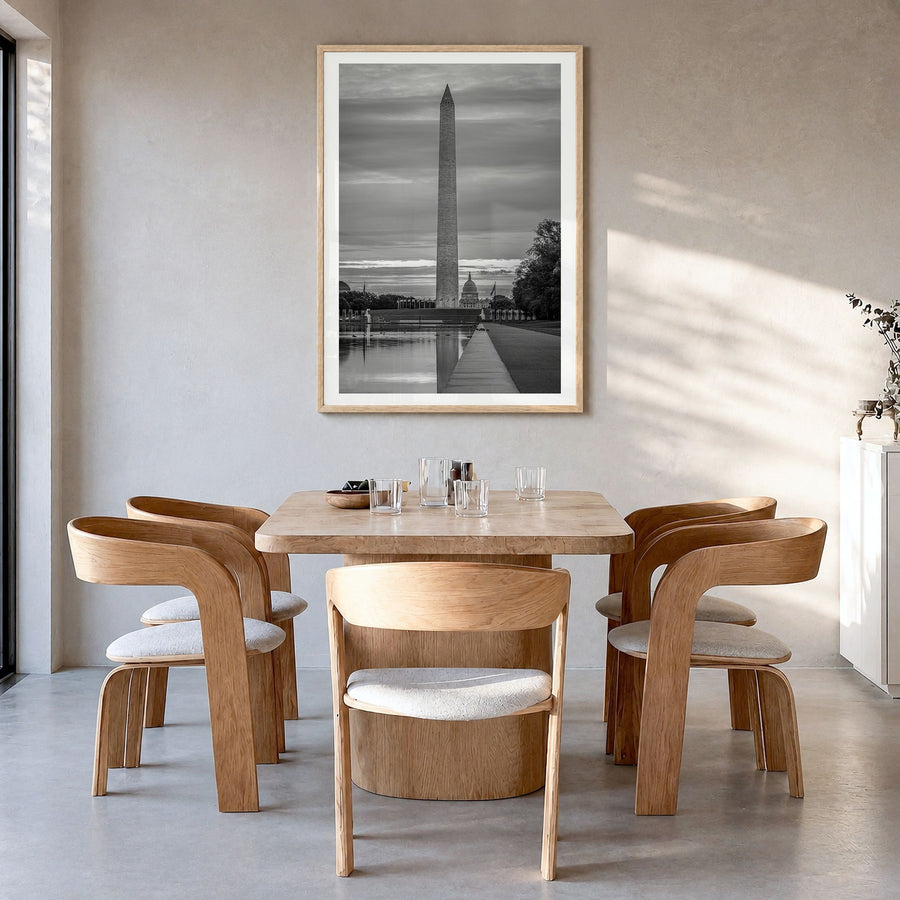 Washington, D.C. Photo No 3 Poster in a natural wood frame, hanging in a dining room, white border