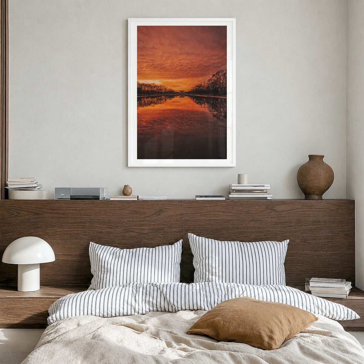 Washington, D.C. Photo No 2 Poster in a white wood frame, hanging in a bedroom, white border