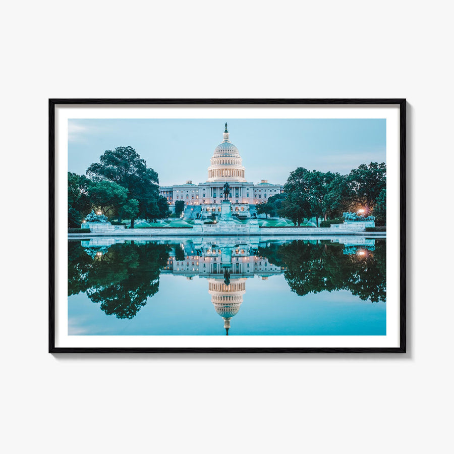 Washington, D.C. colorful photo poster of District of Columbia, USA – horizontal wall art, unframed print shown in interior m
