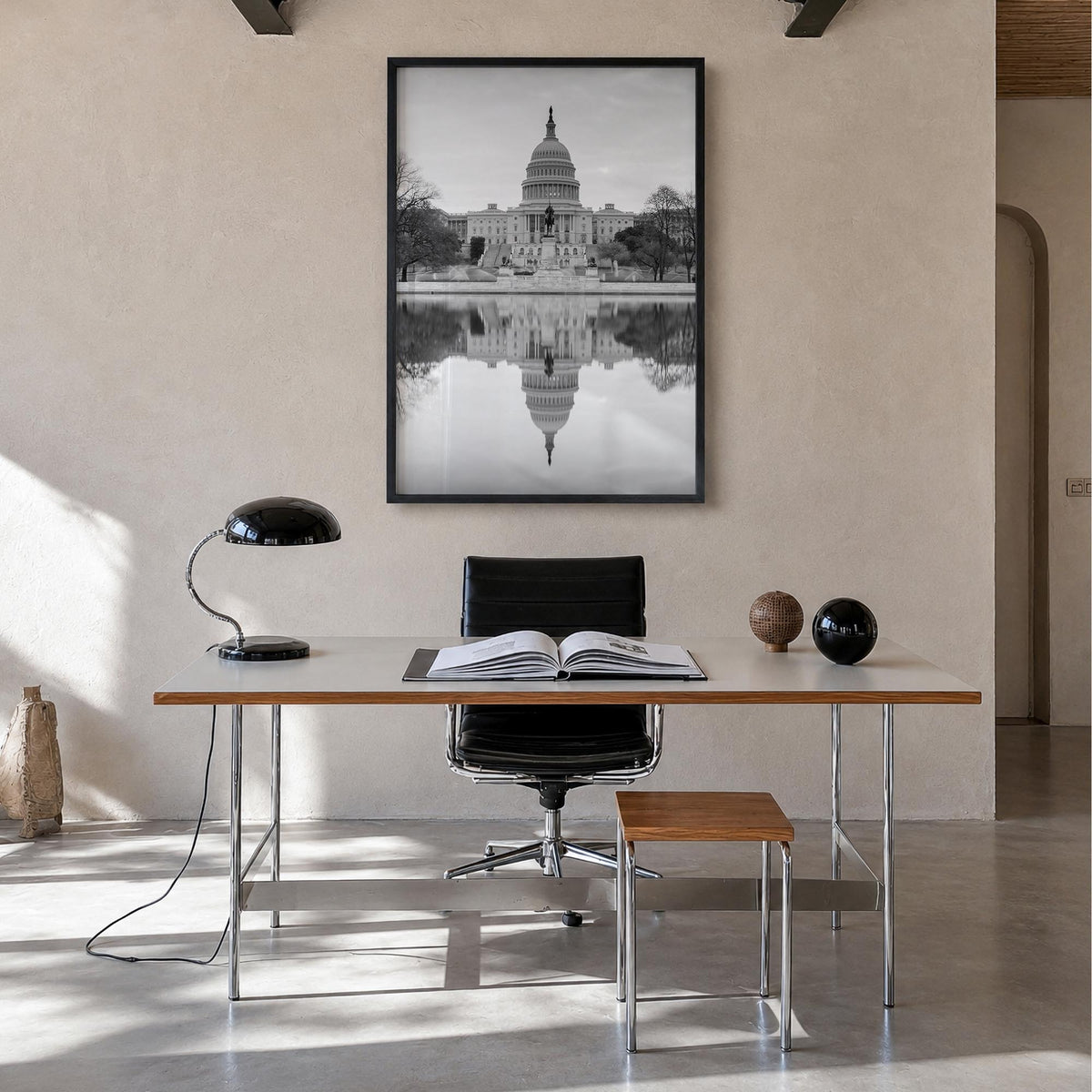 Washington, D.C. no. 1 black & white photo poster of District of Columbia, USA – vertical wall art in black wood frame, hangi