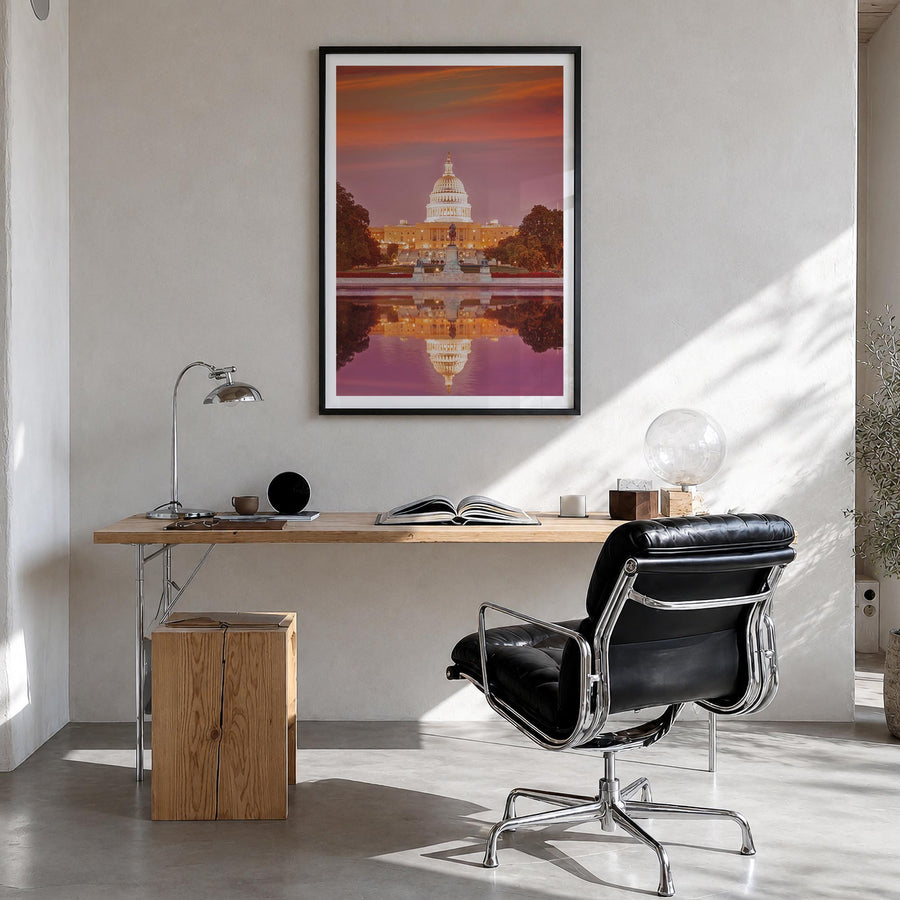 Washington, D.C. no. 1 colorful photo poster of District of Columbia, USA – vertical wall art in black wood frame with white 