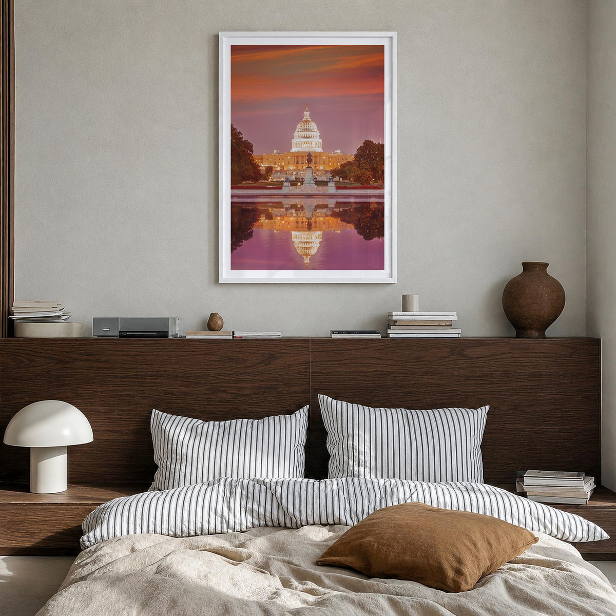 Washington, D.C. no. 1 colorful photo poster of District of Columbia, USA – vertical wall art in white wood frame with white 