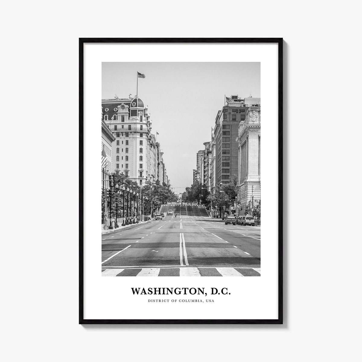 Washington, D.C. no. 2 black & white classic poster of District of Columbia, USA – vertical wall art, unframed print shown in