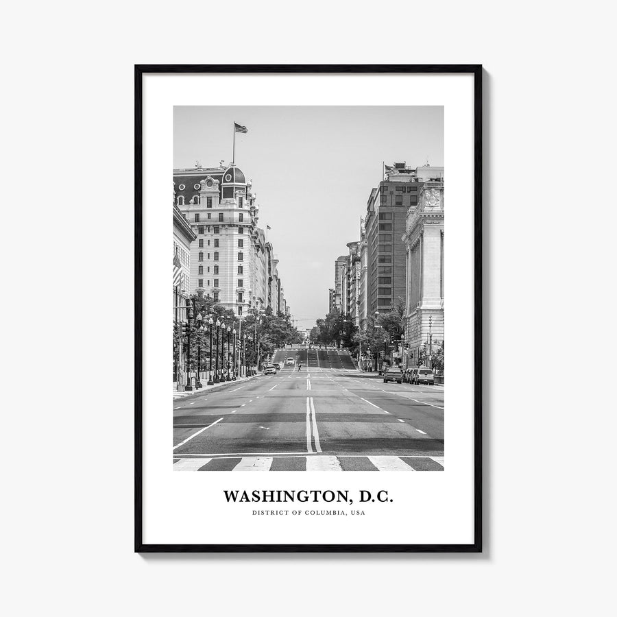 Washington, D.C. no. 2 black & white classic poster of District of Columbia, USA – vertical wall art, unframed print shown in