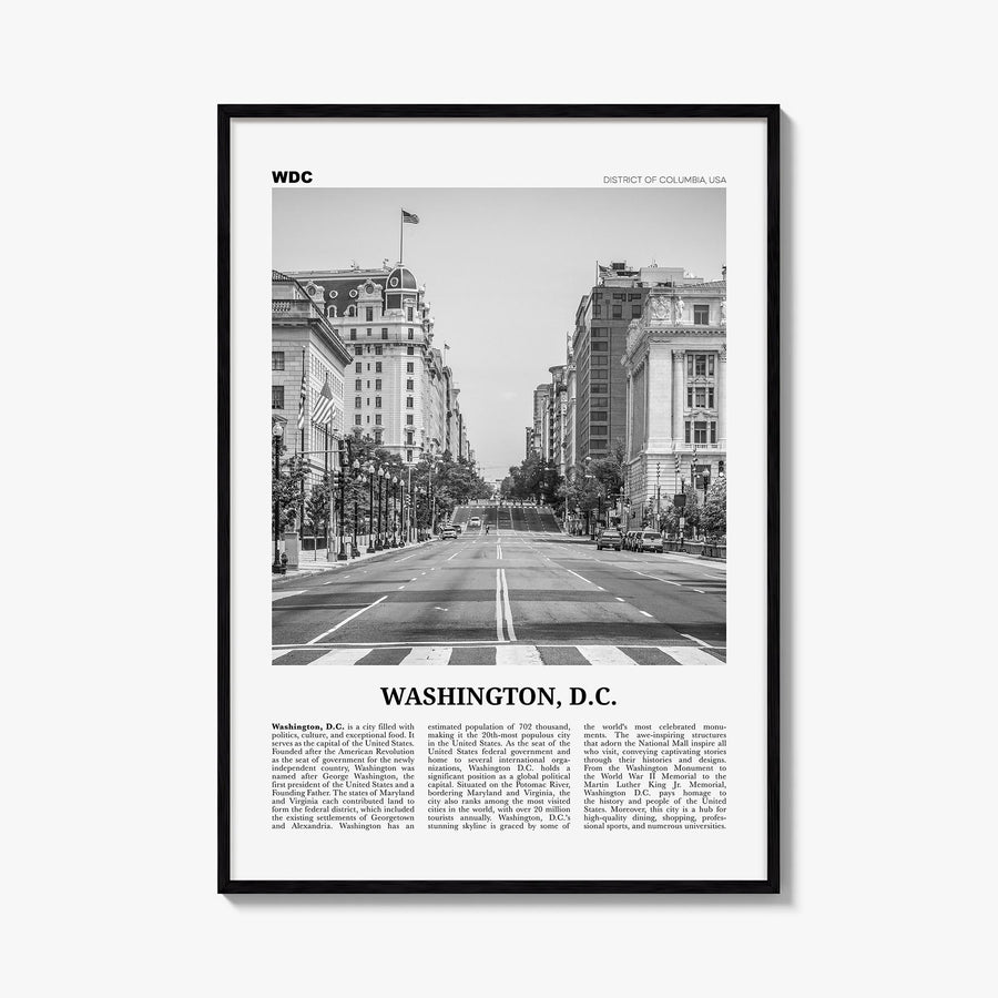 Washington, D.C. no. 2 black & white newspaper poster of District of Columbia, USA – vertical wall art, unframed print shown 