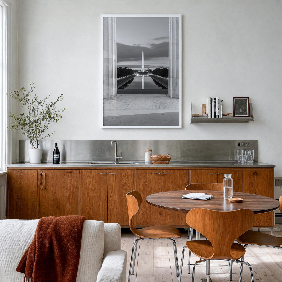 Washington, D.C. no. 2 black & white photo poster of District of Columbia, USA – vertical wall art in white wood frame, hangi