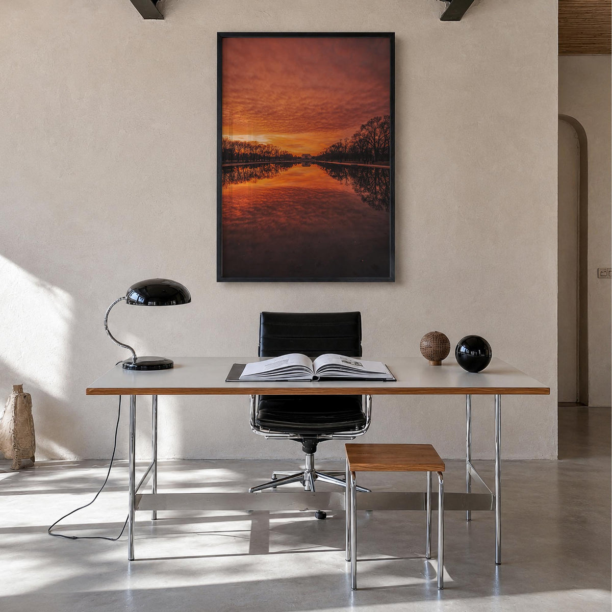 Washington, D.C. no. 2 colorful photo poster of District of Columbia, USA – vertical wall art in black wood frame, hanging on