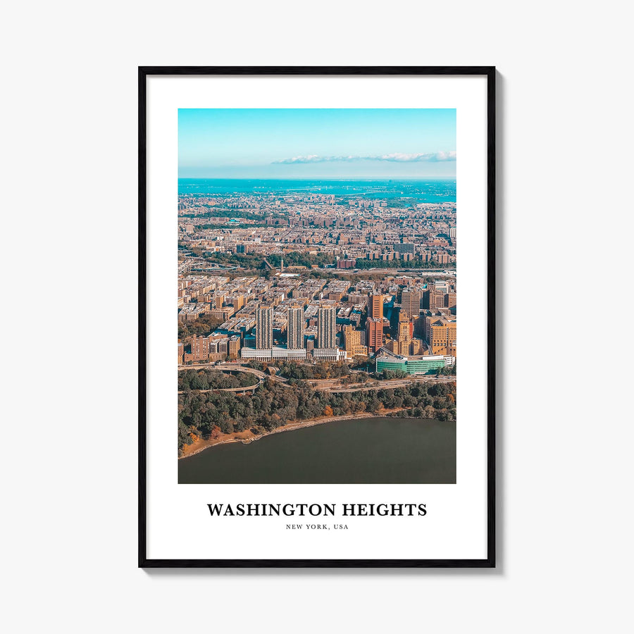 Washington Heights colorful classic poster of Manhattan, New York City – vertical wall art, unframed print shown in interior 