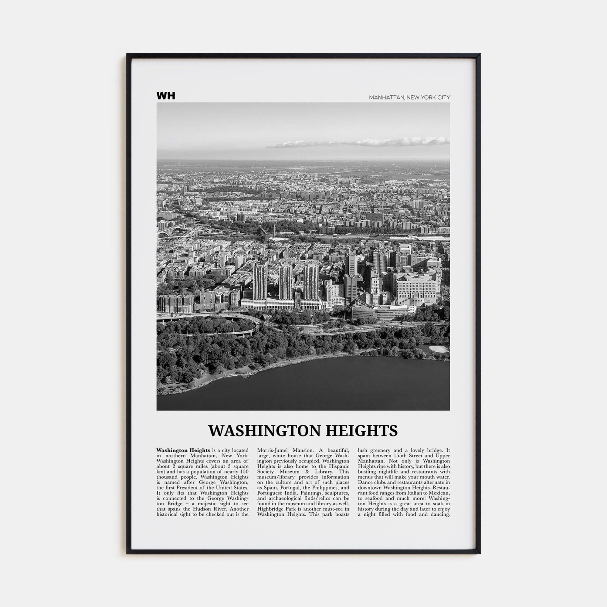 Washington Heights Poster Black Metal / 8x12 in Nbourhood Travel B&W Poster