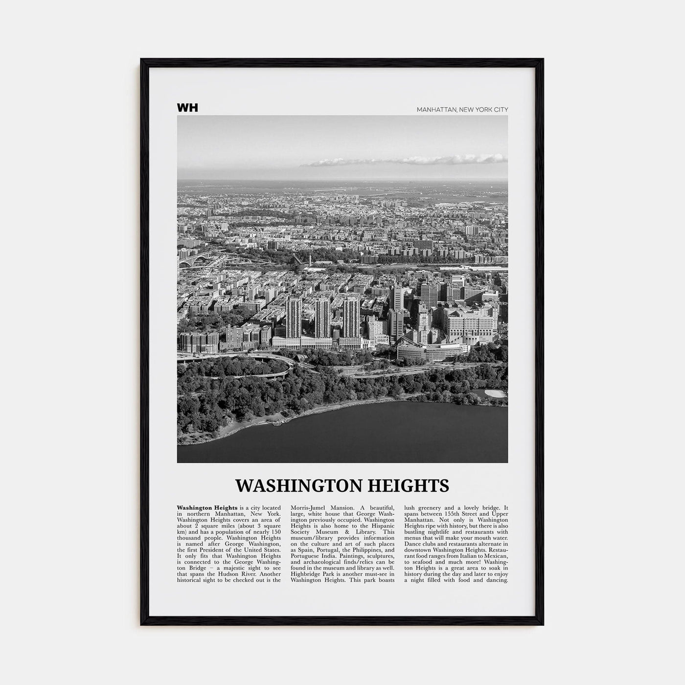 Washington Heights Poster Black Wood / 8x12 in Nbourhood Travel B&W Poster