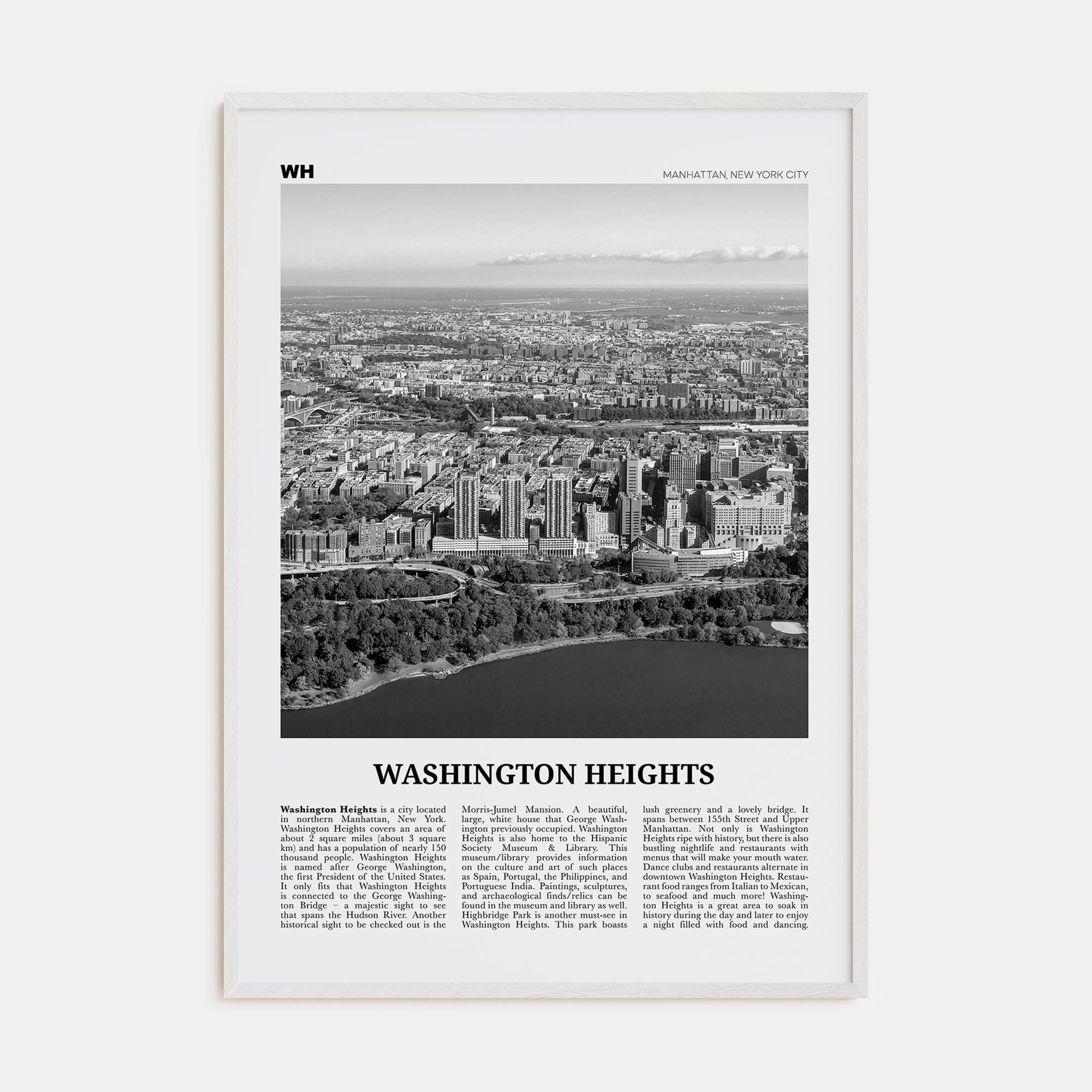 Washington Heights Poster White Wood / 8x12 in Nbourhood Travel B&W Poster