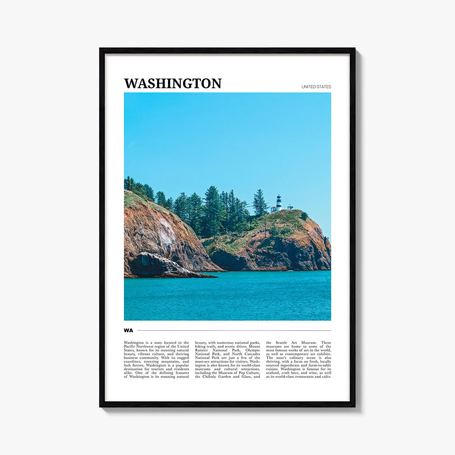 Washington (State) colorful travel poster of Washington, USA – vertical wall art, unframed print shown in interior mockup