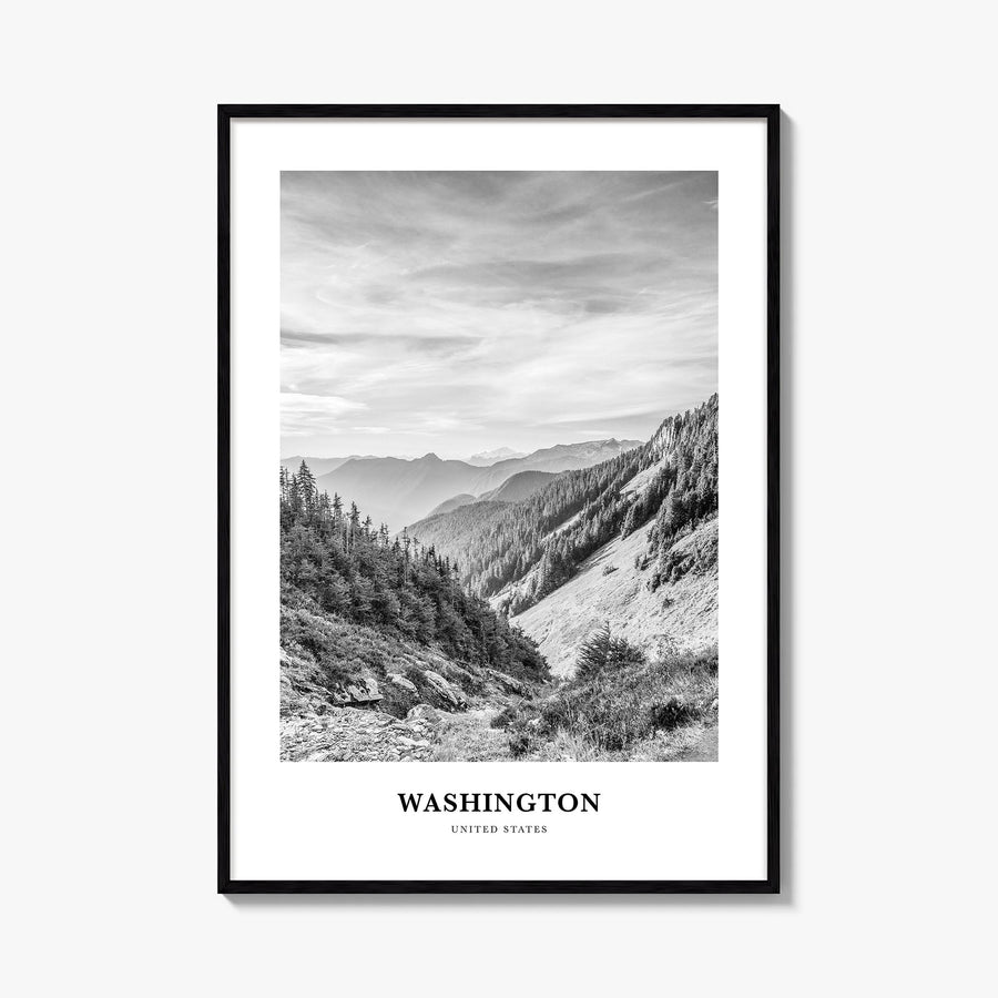Washington (State) no. 1 black & white classic poster of Washington, USA – vertical wall art, unframed print shown in interio