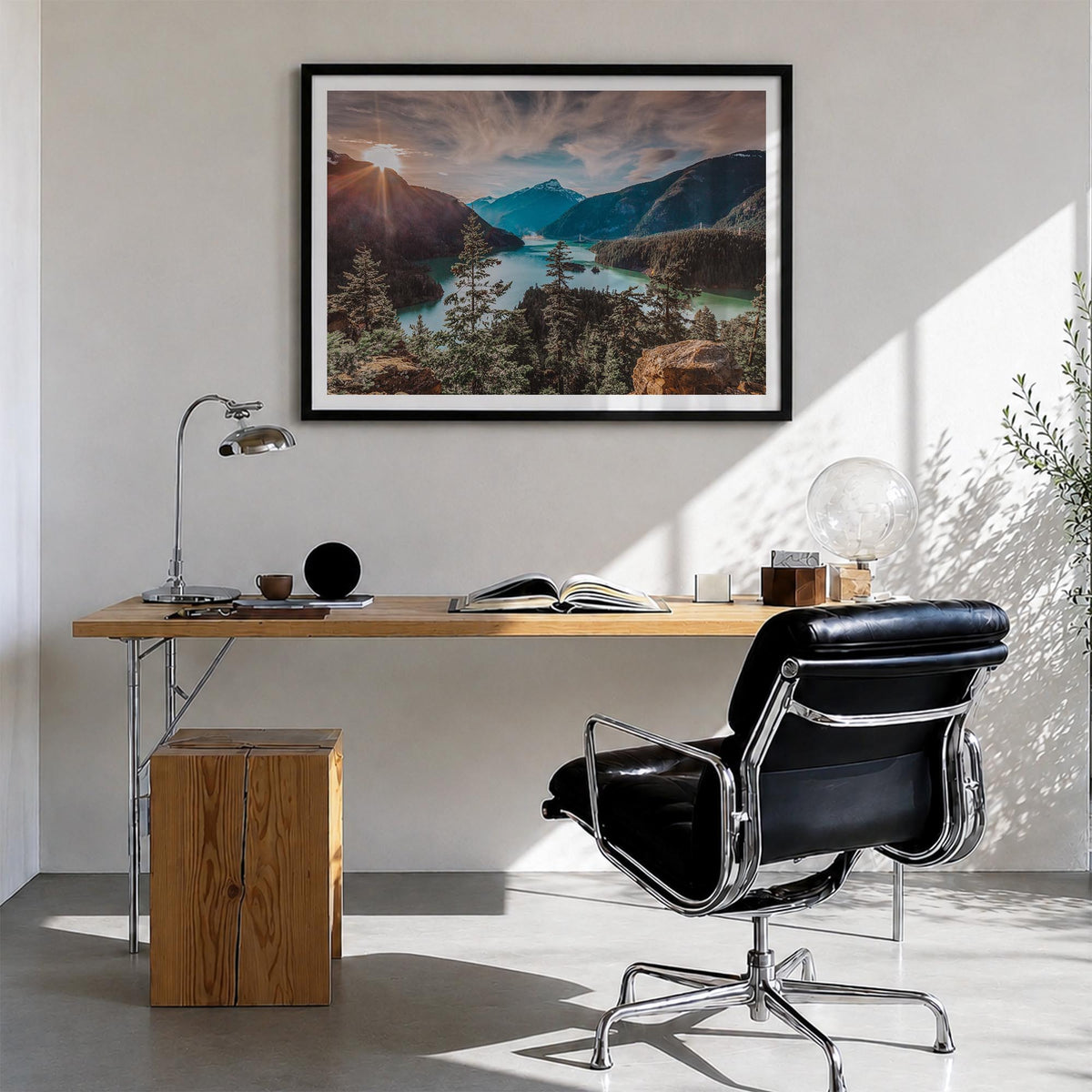 Washington (State) no. 1 colorful photo poster of Washington, USA – horizontal wall art in black wood frame with white border