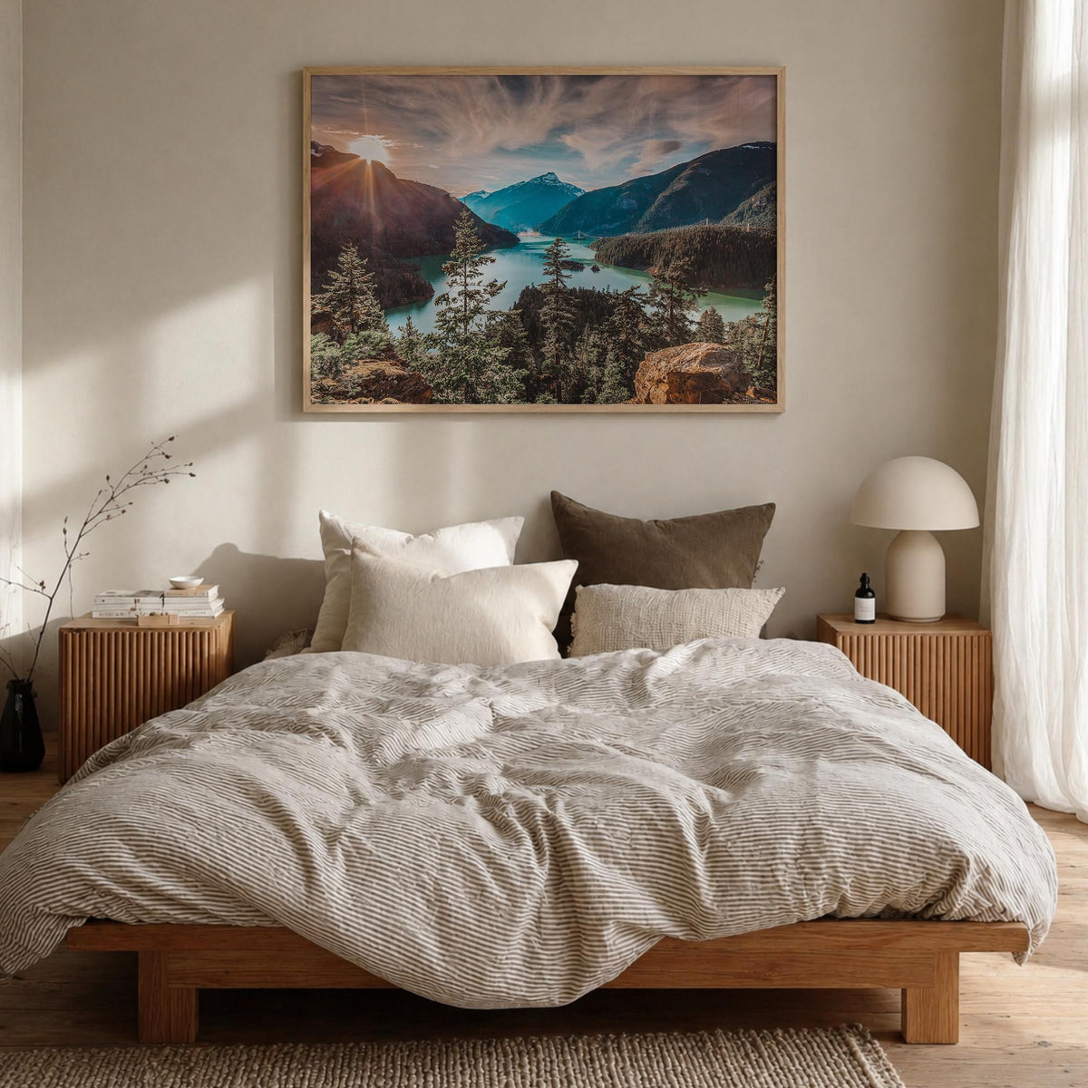 Washington (State) no. 1 colorful photo poster of Washington, USA – horizontal wall art in natural wood frame, hanging on wal
