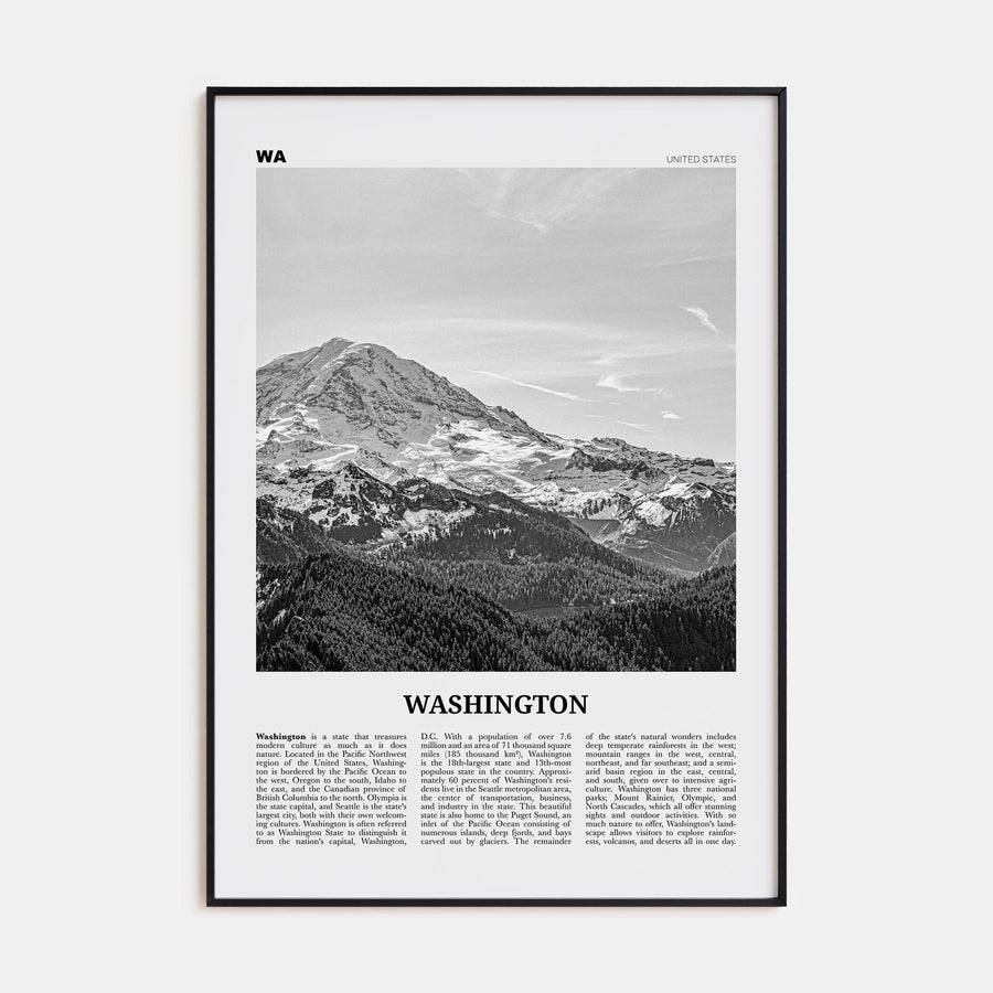 Washington (State) No 1 Poster Black Metal / 8x12 in Nbourhood Travel B&W Poster