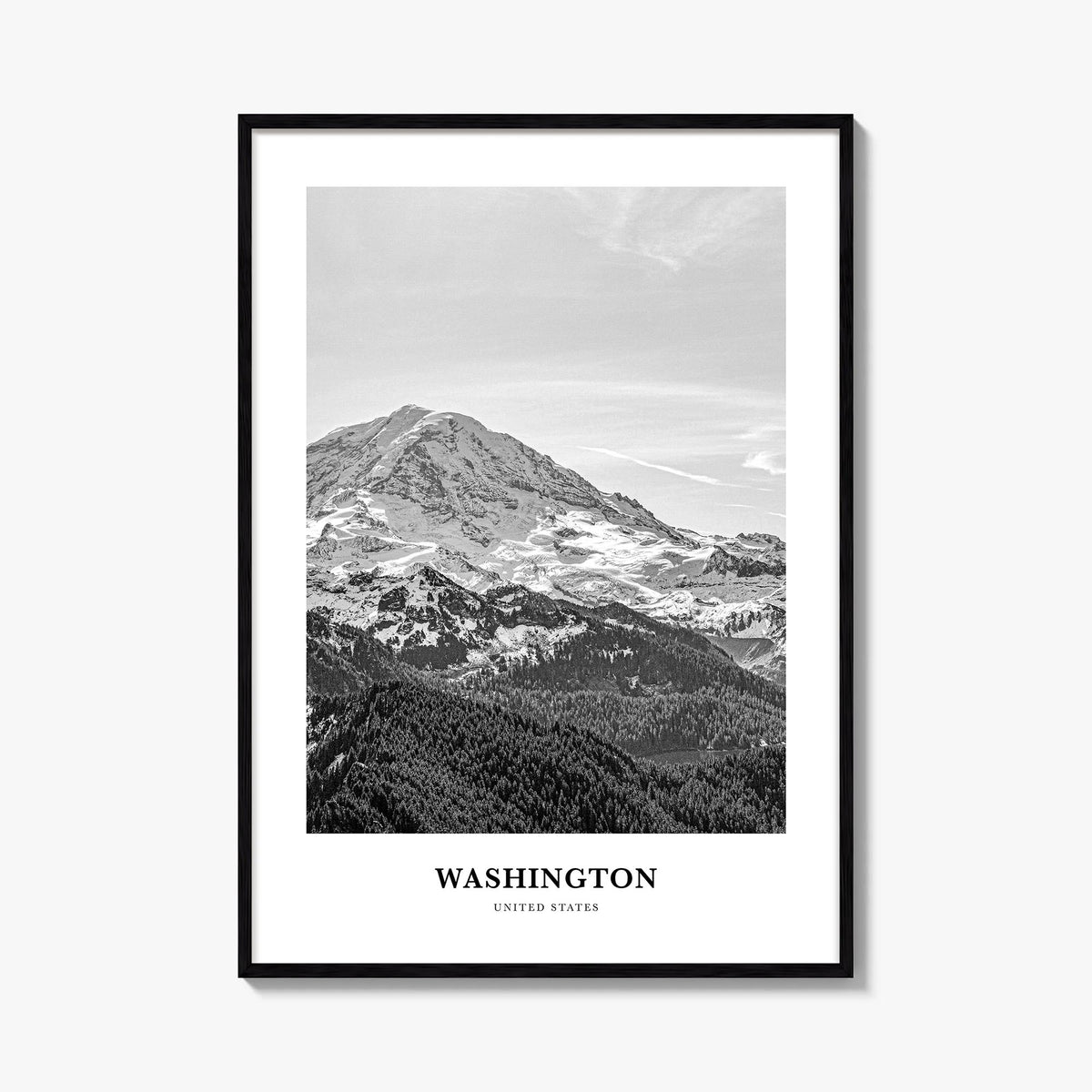 Washington (State) no. 2 black & white classic poster of Washington, USA – vertical wall art, unframed print shown in interio
