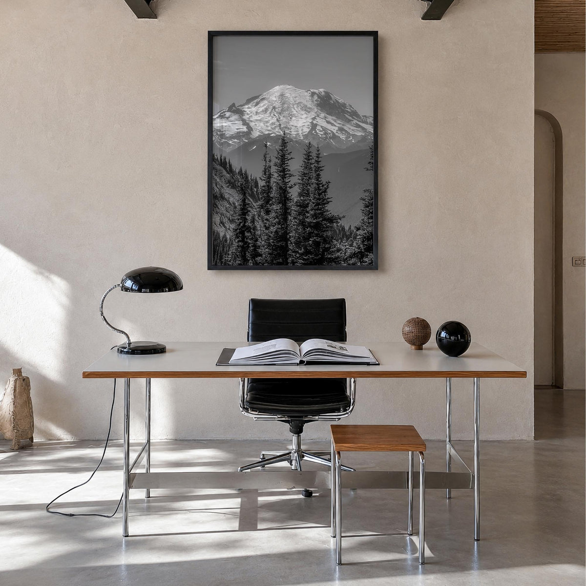 Washington (State) no. 2 black & white photo poster of Washington, USA – vertical wall art in black wood frame, hanging on wa
