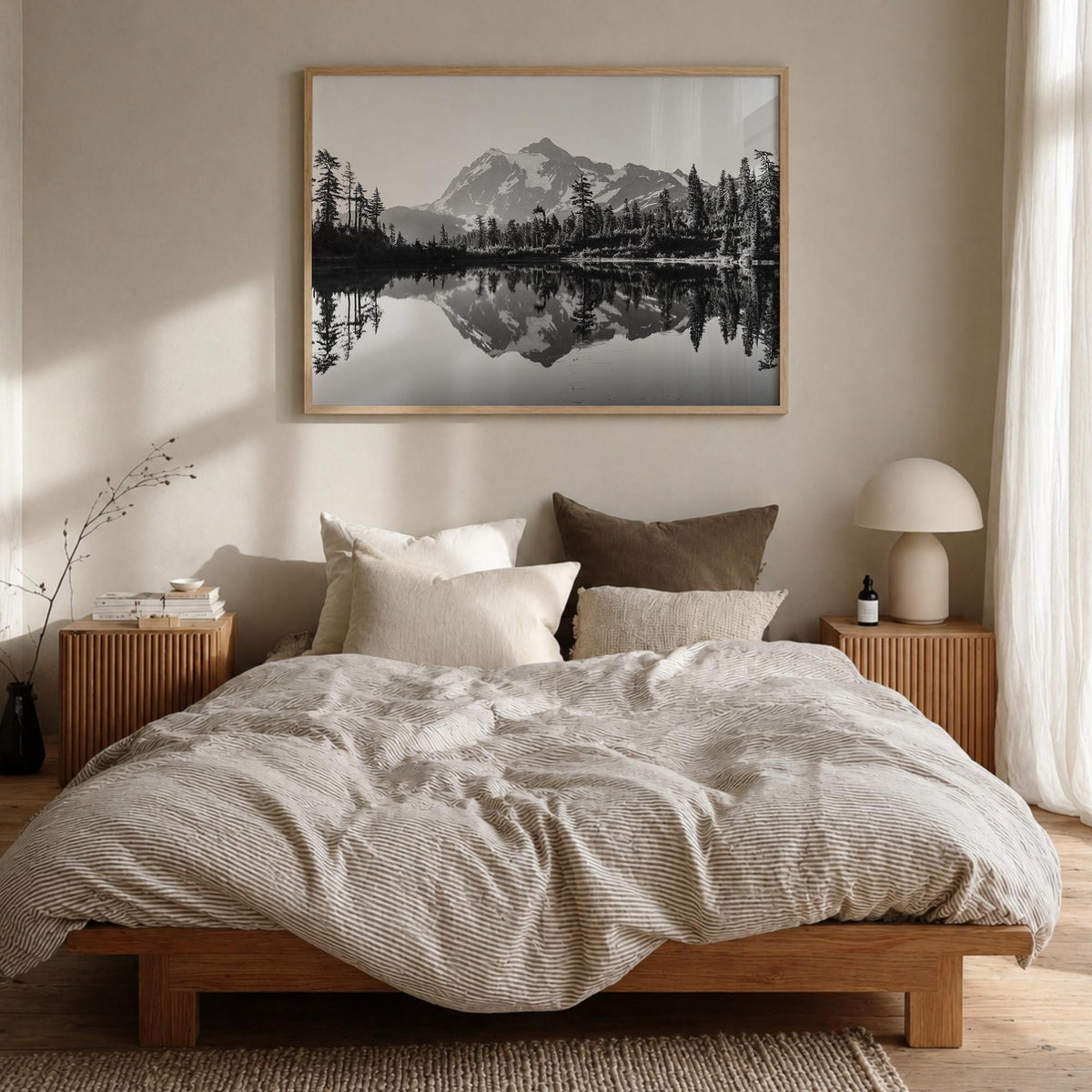 Washington (State) no. 2 black & white photo poster of Washington, USA – horizontal wall art in natural wood frame, hanging o