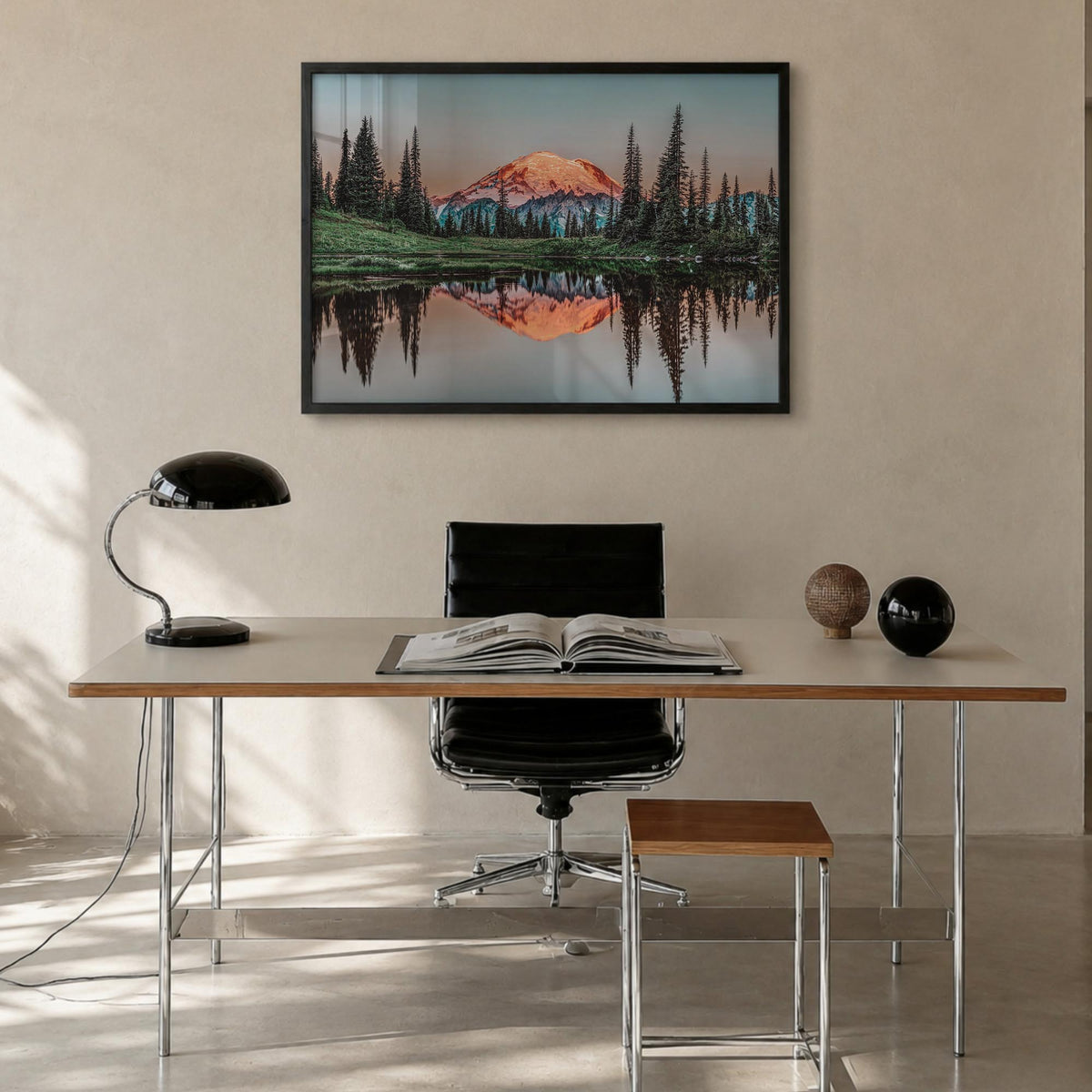 Washington (State) no. 2 colorful photo poster of Washington, USA – horizontal wall art in black wood frame, hanging on wall