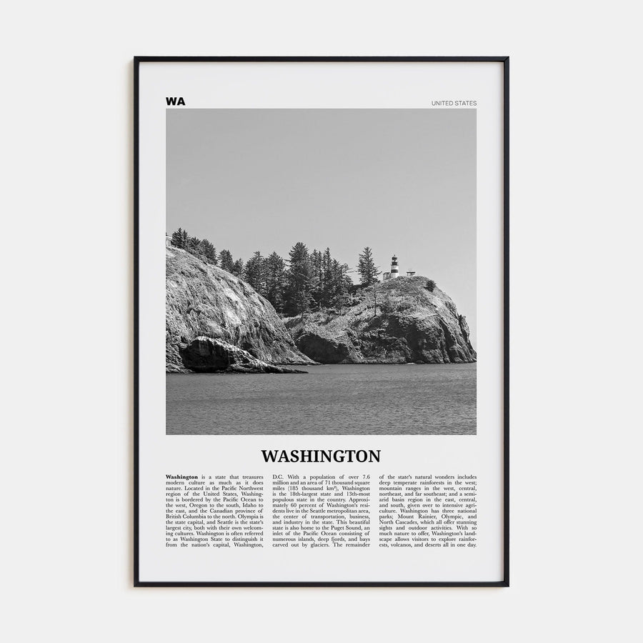 Washington (State) No 3 Poster Black Metal / 8x12 in Nbourhood Travel B&W Poster