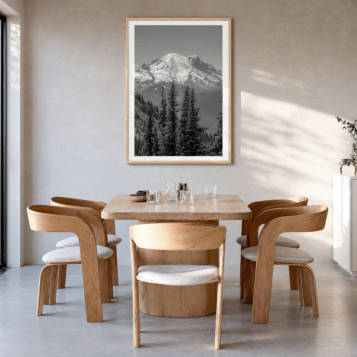Washington (State) Photo No 2 Poster in a natural wood frame, hanging in a dining room, white border