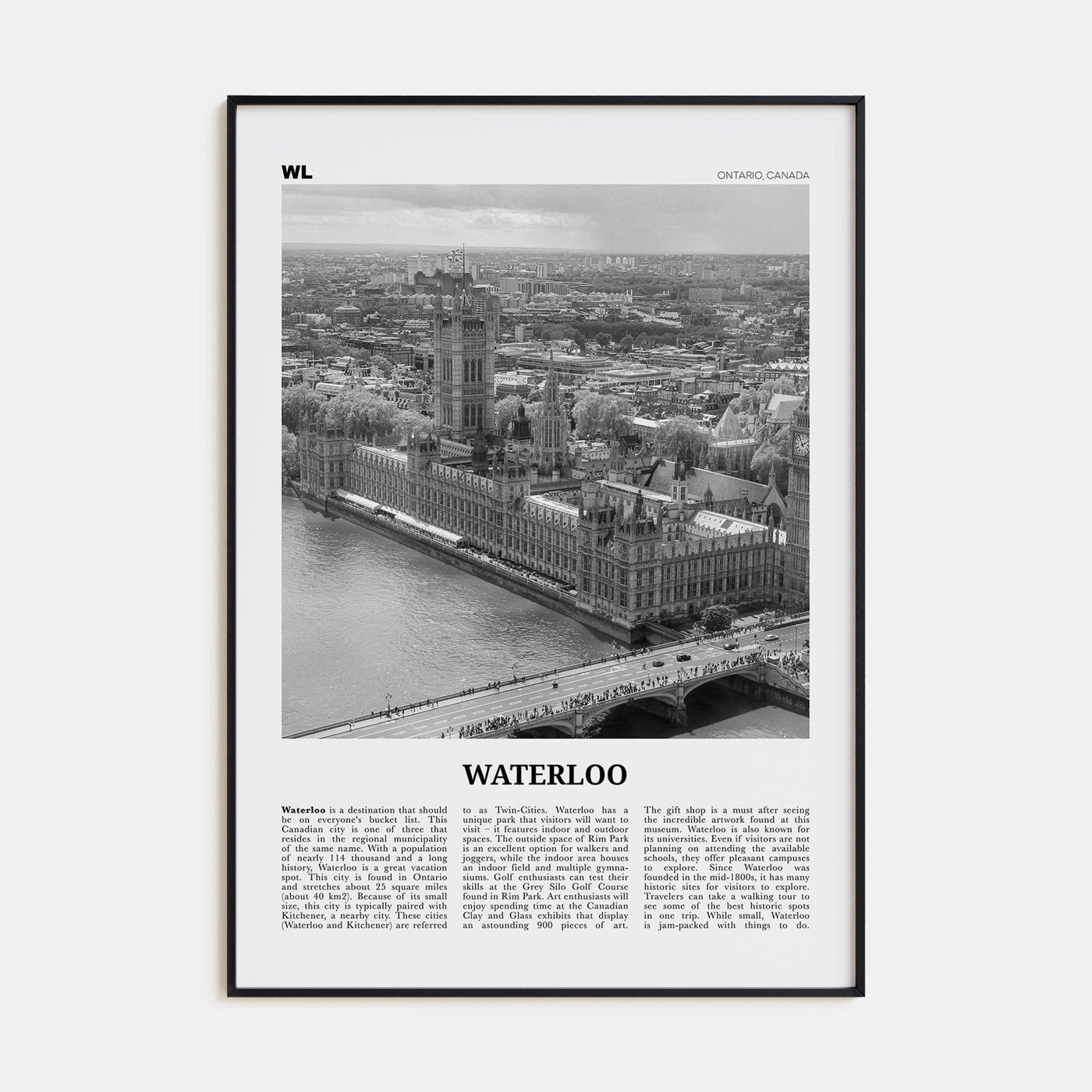 Waterloo Poster Black Metal / 8x12 in Nbourhood Travel B&W Poster