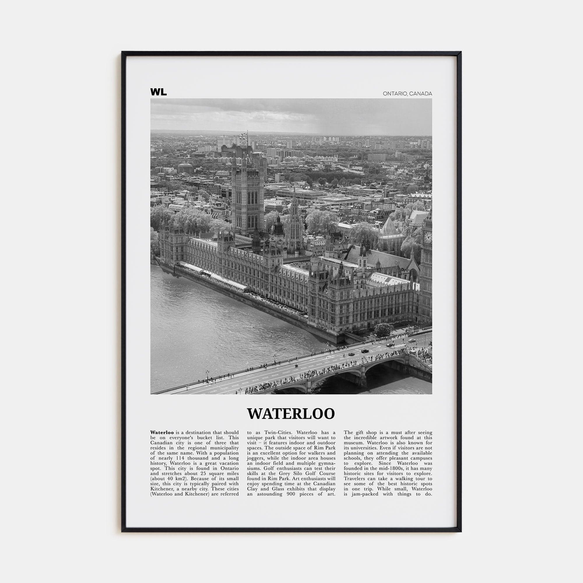 Waterloo Poster Black Metal / 8x12 in Nbourhood Travel B&W Poster
