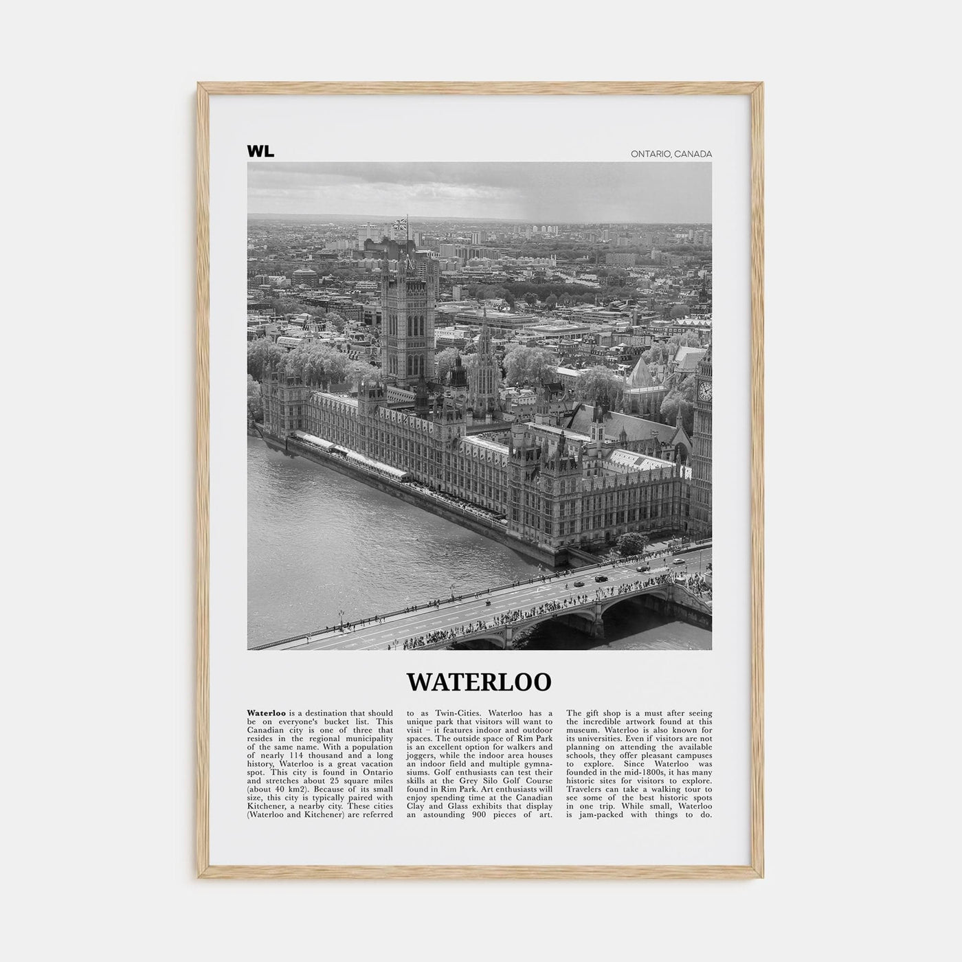 Waterloo Poster Natural Wood / 8x12 in Nbourhood Travel B&W Poster