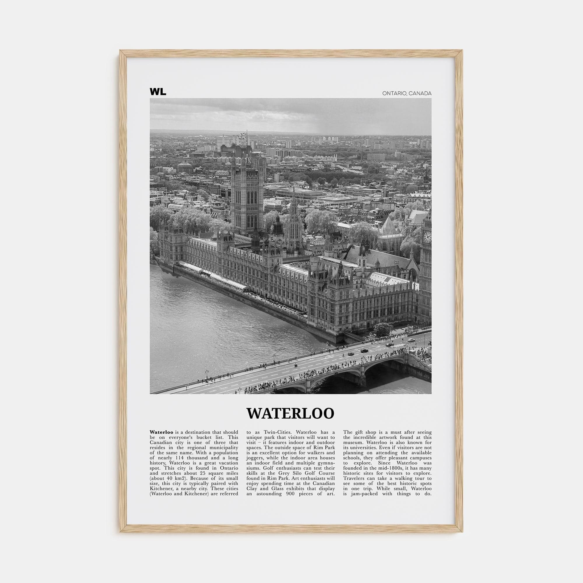 Waterloo Poster Natural Wood / 8x12 in Nbourhood Travel B&W Poster