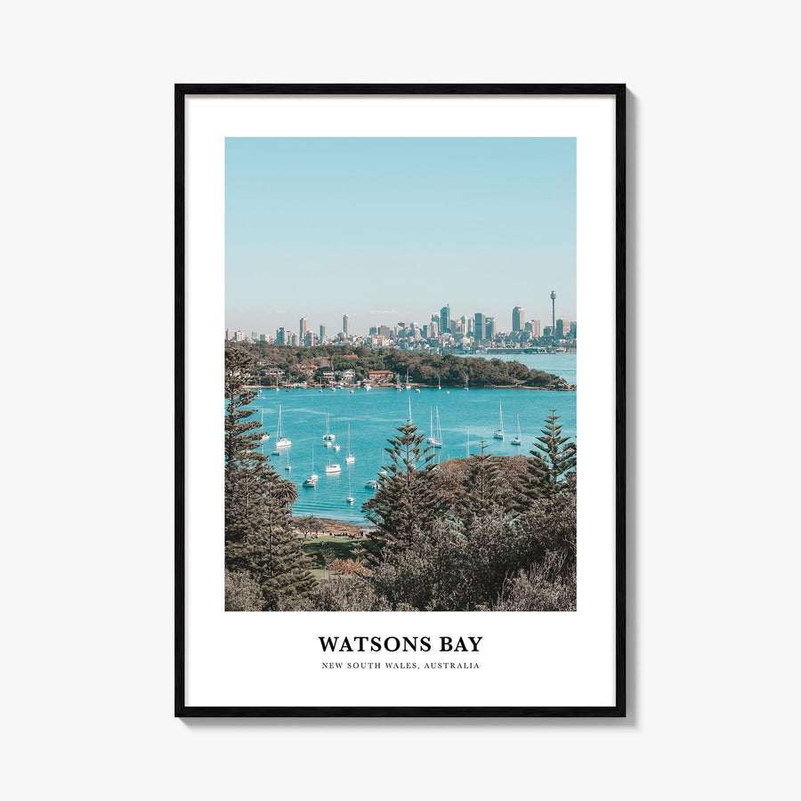 Watsons Bay colorful classic poster of Australia – vertical wall art, unframed print shown in interior mockup