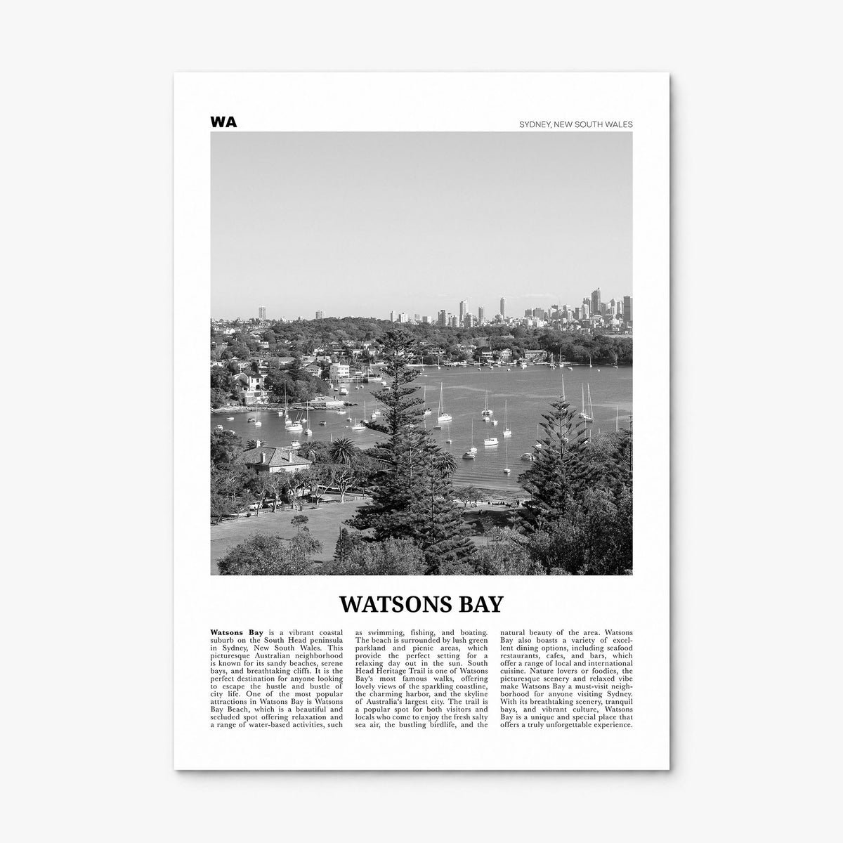 Watsons Bay Newspaper Poster, print only (unframed)