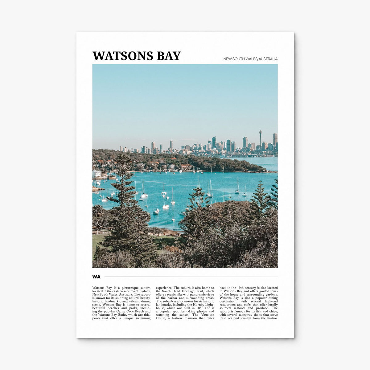 Watsons Bay Travel Poster, print only (unframed)