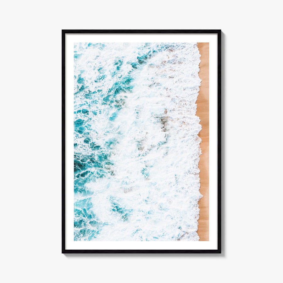 Waves Crashing no. 1 colorful photo poster – vertical wall art, unframed print shown in interior mockup