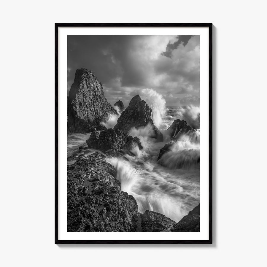 Waves Crashing Photo No 2 Poster, framed poster mockup, white border