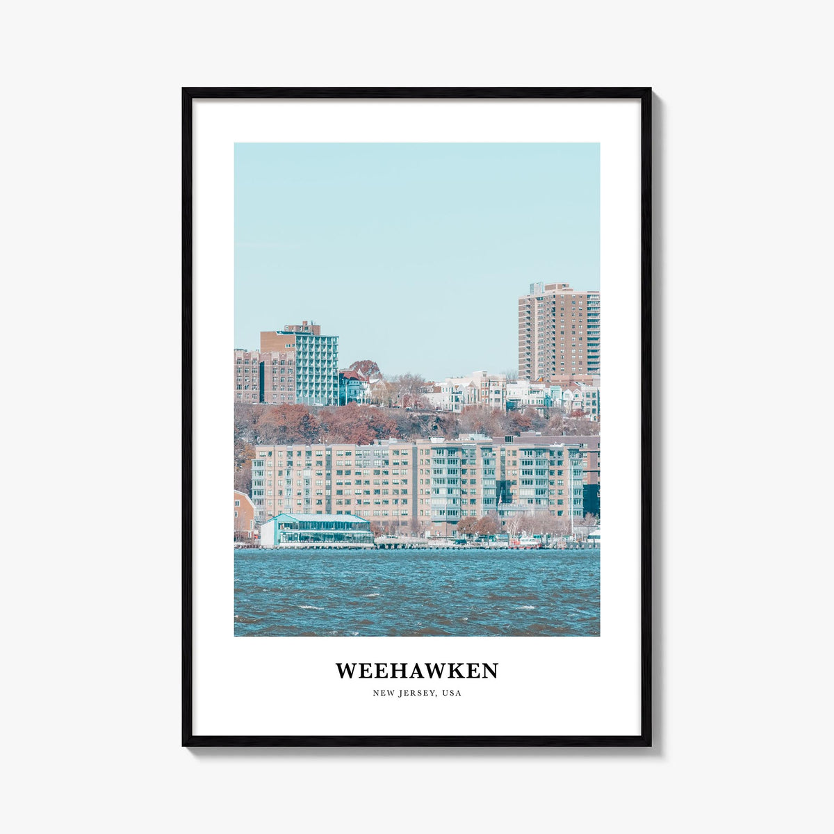 Weehawken colorful classic poster of New Jersey, USA – vertical wall art, unframed print shown in interior mockup