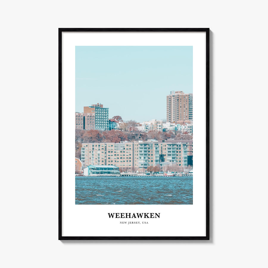 Weehawken colorful classic poster of New Jersey, USA – vertical wall art, unframed print shown in interior mockup