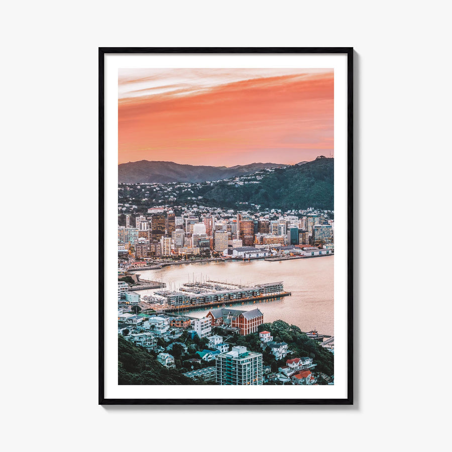 Wellington colorful photo poster of New Zealand – vertical wall art, unframed print shown in interior mockup