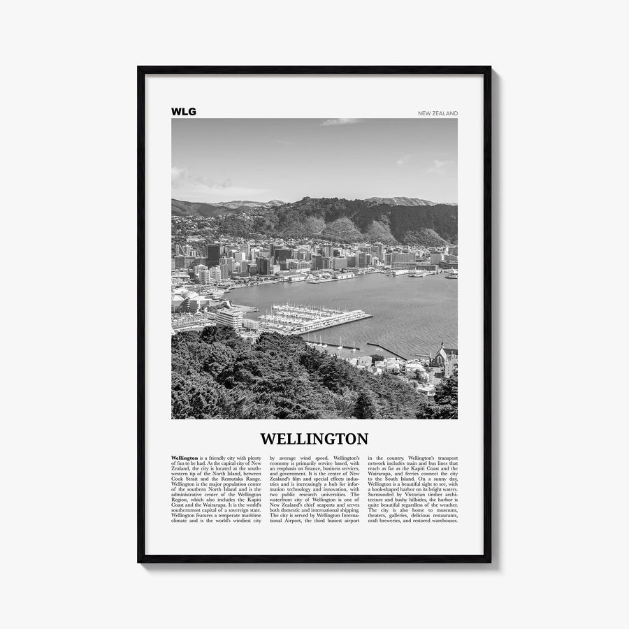 Wellington no. 1 black & white newspaper poster of New Zealand – vertical wall art, unframed print shown in interior mockup