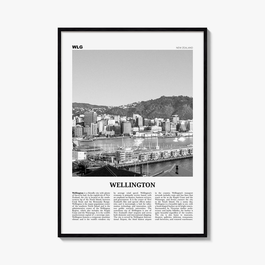 Wellington no. 2 black & white newspaper poster of New Zealand – vertical wall art, unframed print shown in interior mockup
