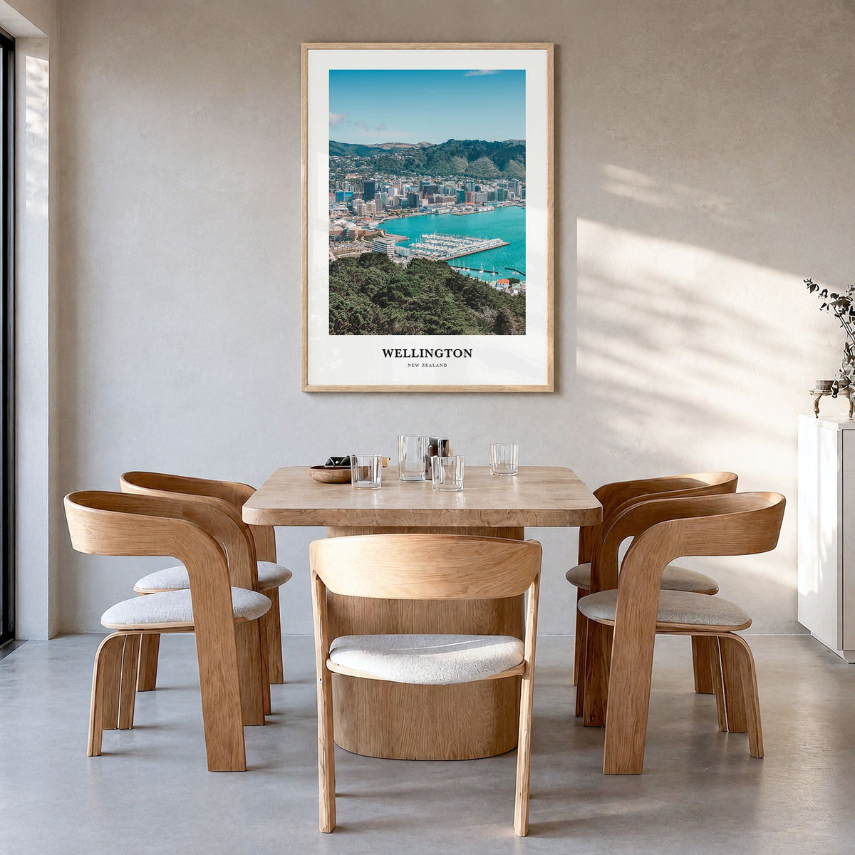 Wellington Classic Poster in a natural wood frame, hanging in a dining room